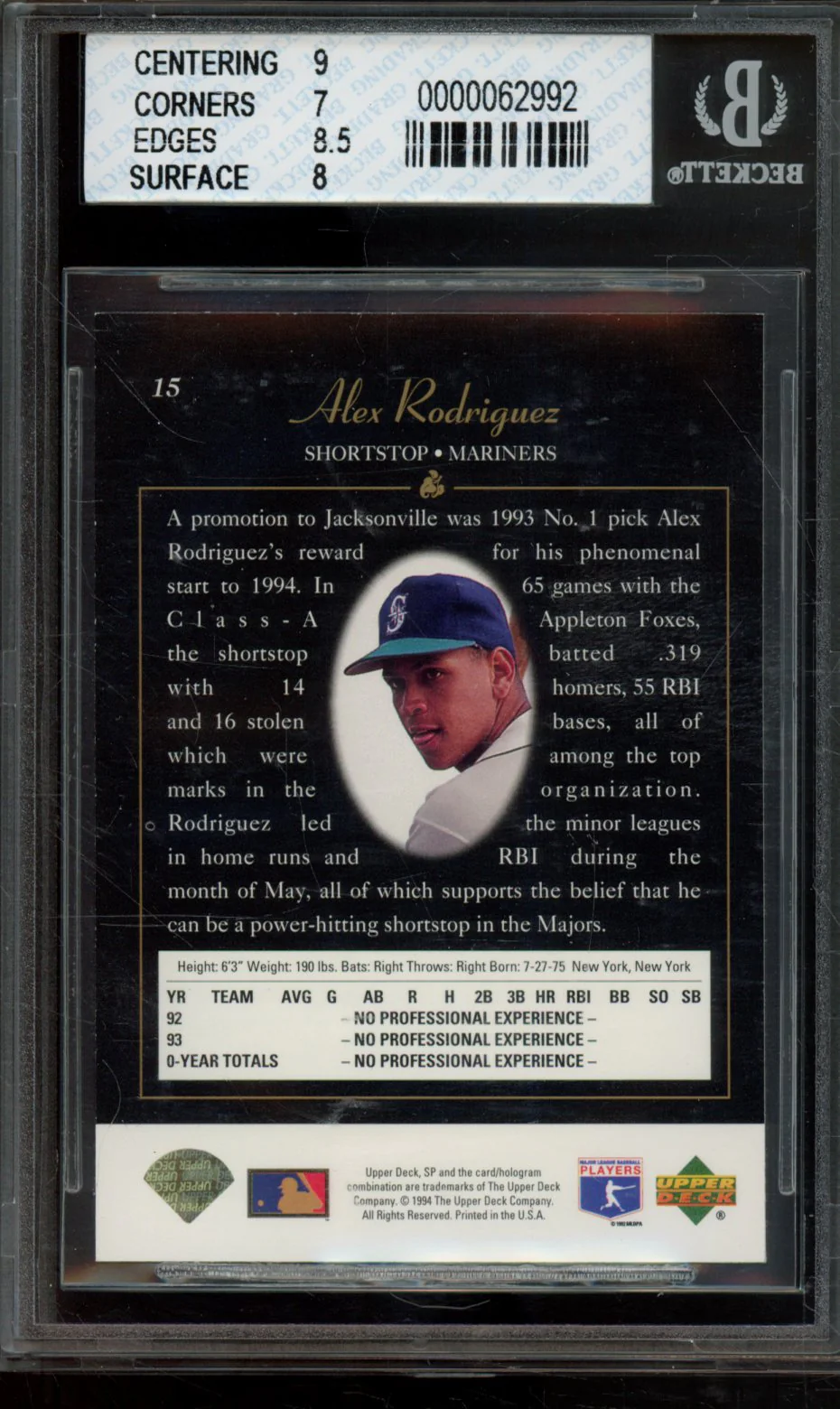 ALEX RODRIGUEZ 1994 SP BGS 7.5 - Image 2