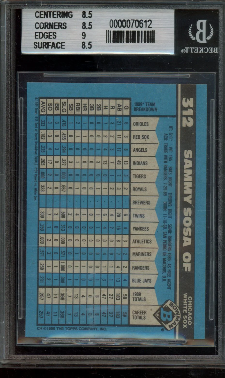 SAMMY SOSA 1990 BOWMAN BGS 8.5 - Image 2