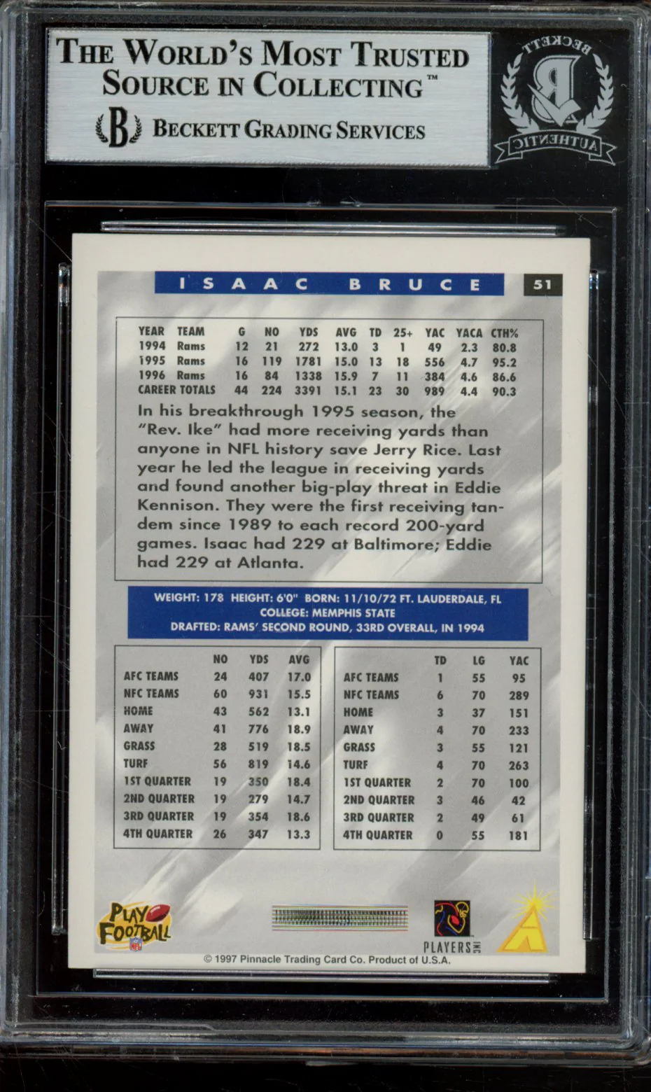 ISAAC BRUCE 1997 SCORE BGS AUTHENTIC - Image 2