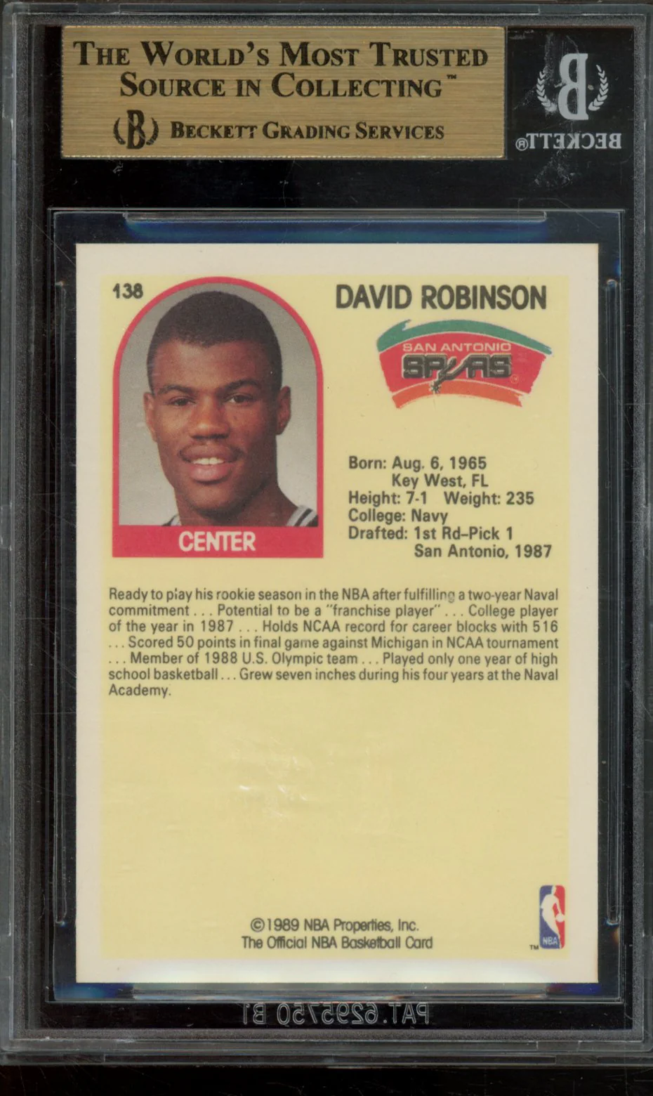DAVID ROBINSON SP 1989-90 HOOPS BGS 9.5 - Image 2