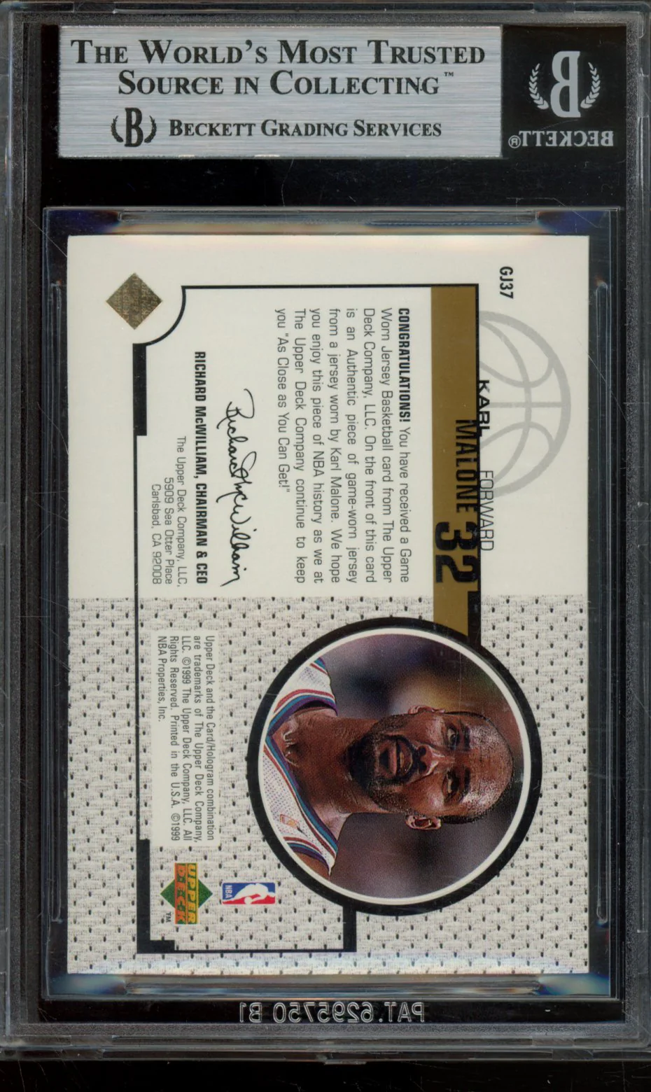 1998-99 Upper Deck Game Jerseys Karl Malone BGS 9 - Image 2