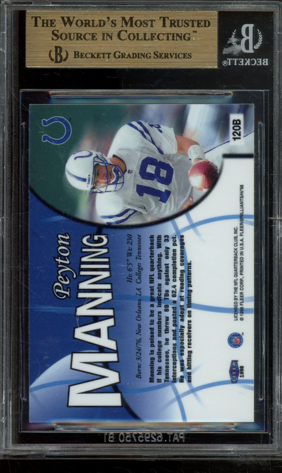 PEYTON MANNING 1998 FLEER BRILLIANTS BLUE BGS 9.5 - Image 2