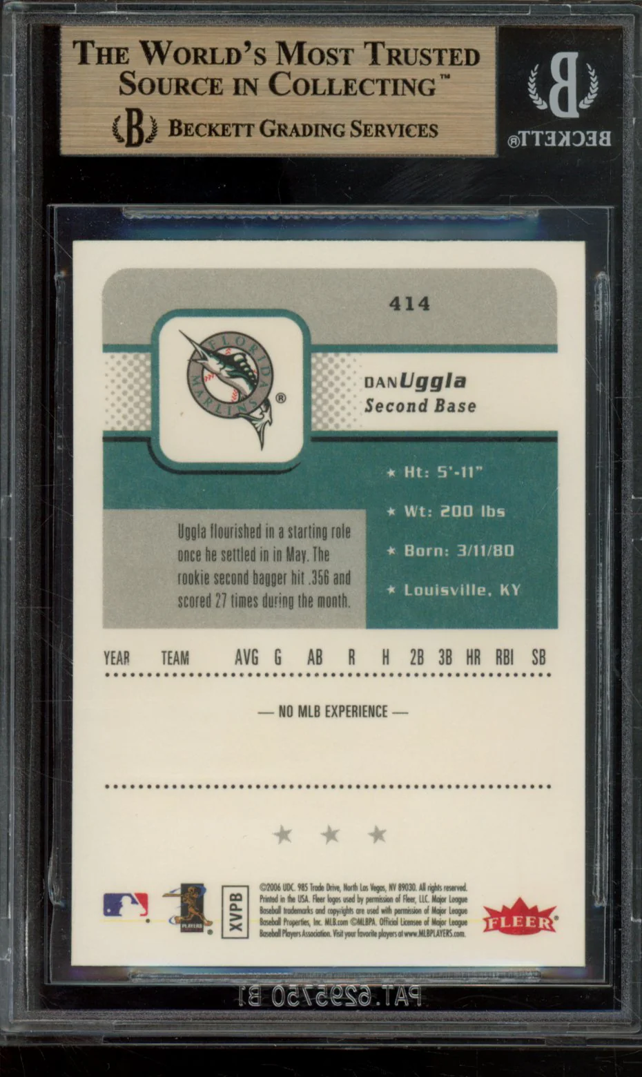 DAN UGGLA (RC) 2006 FLEER BGS 9.5 - Image 2