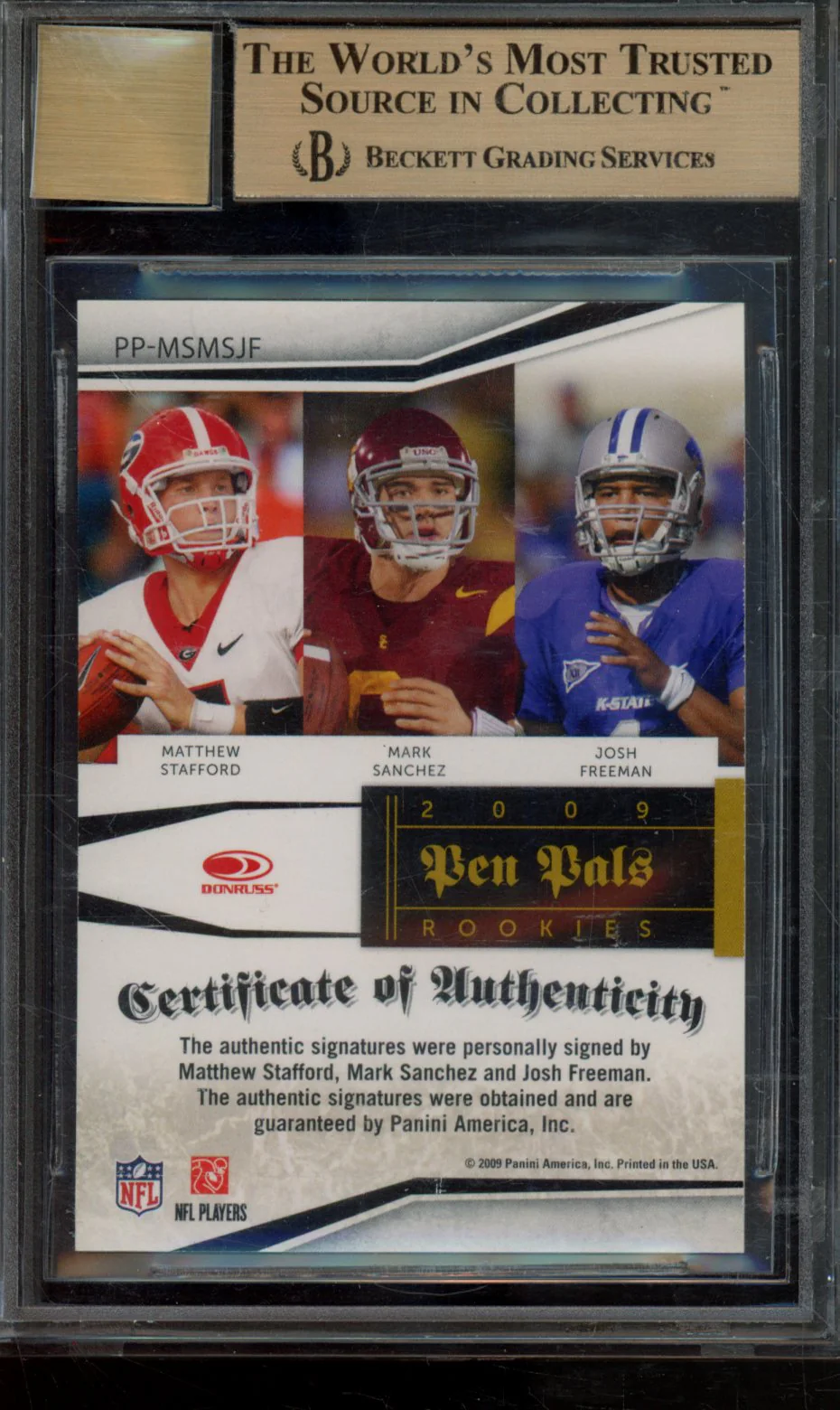 STAFFORD/SANCHEZ/FREEMAN 2009 PLAYOFF NATIONAL TREASURES PEN PALS BGS 9.5 - Image 2