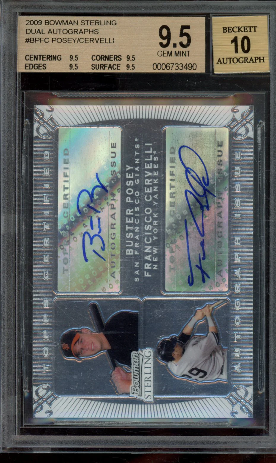 B.POSEY/F.CERVELLI 2009 BOWMAN STERLING DUAL AUTOGRAPHS BGS 9.5