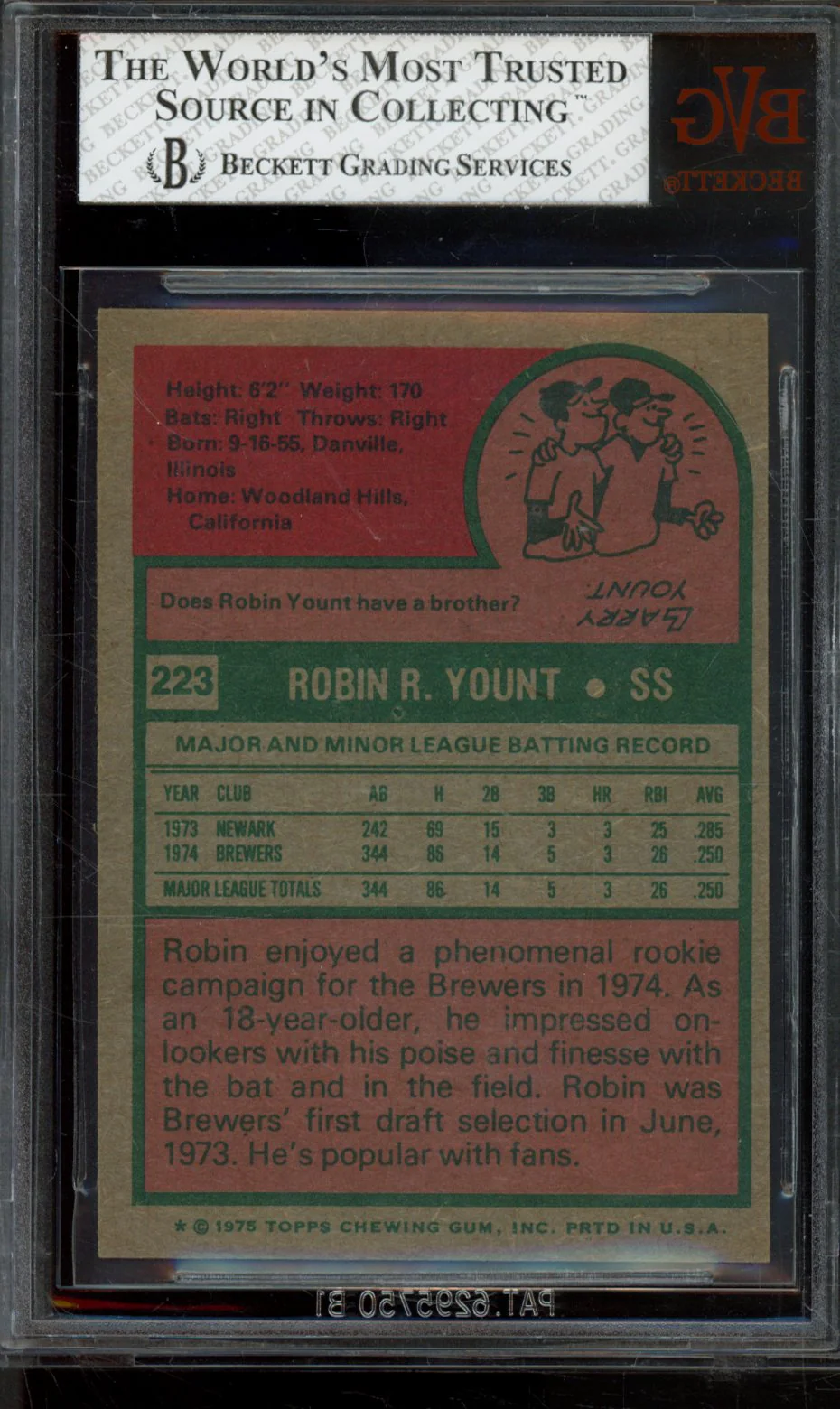 ROBIN YOUNT 1975 TOPPS BGS 7 - Image 2