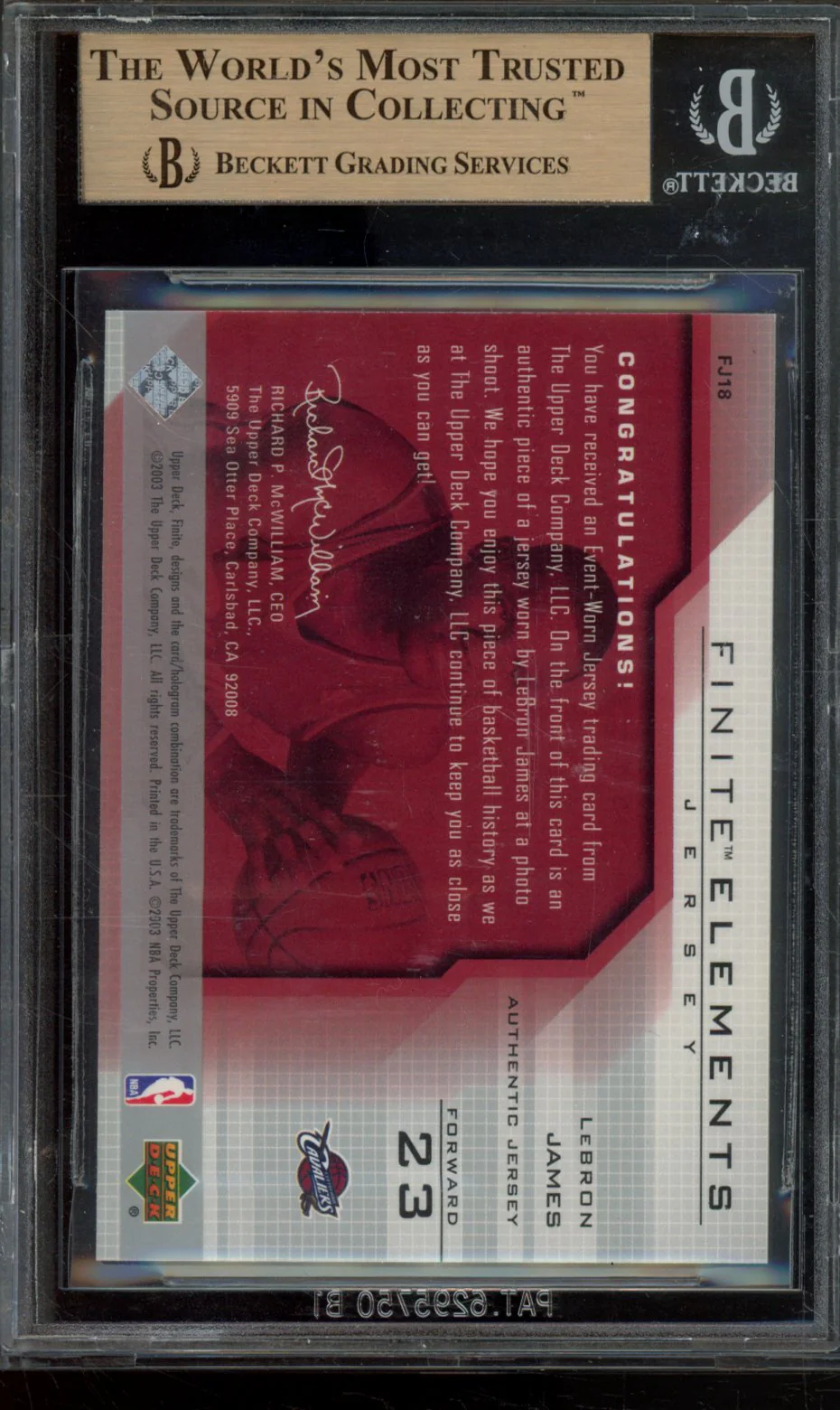 LEBRON JAMES 2003-04 UPPER DECK FINITE ELEMENTS JERSEYS BGS 9.5 - Image 2