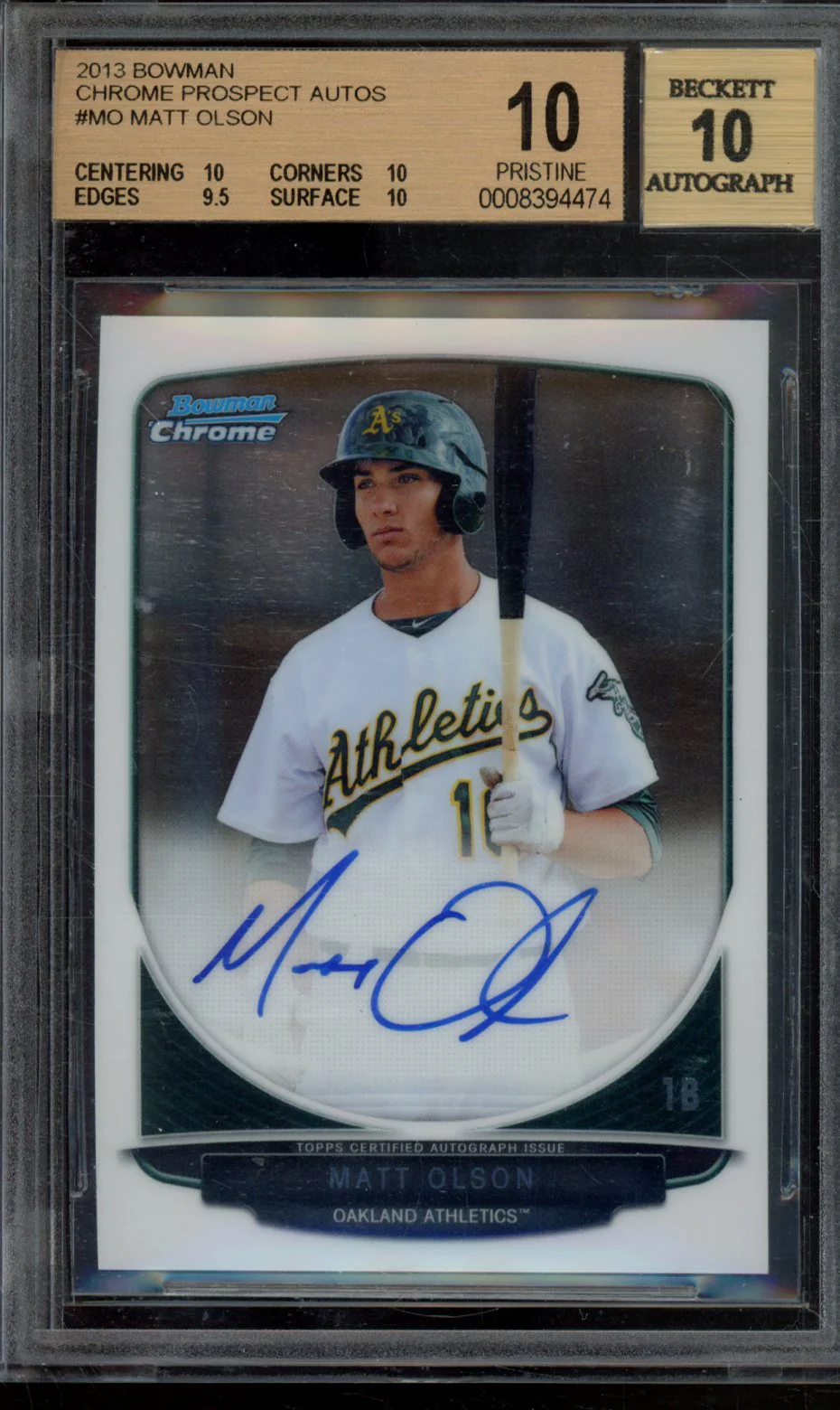 MATT OLSON 2013 BOWMAN CHROME PROSPECT AUTOGRAPHS BGS 10