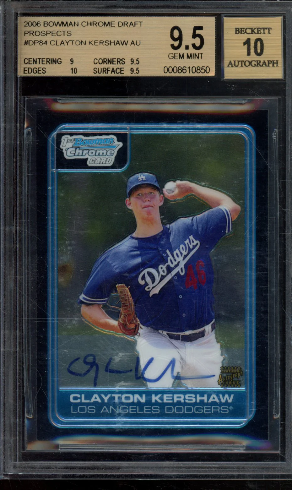 CLAYTON KERSHAW AU 2006 BOWMAN CHROME DRAFT DRAFT PICKS BGS 9.5