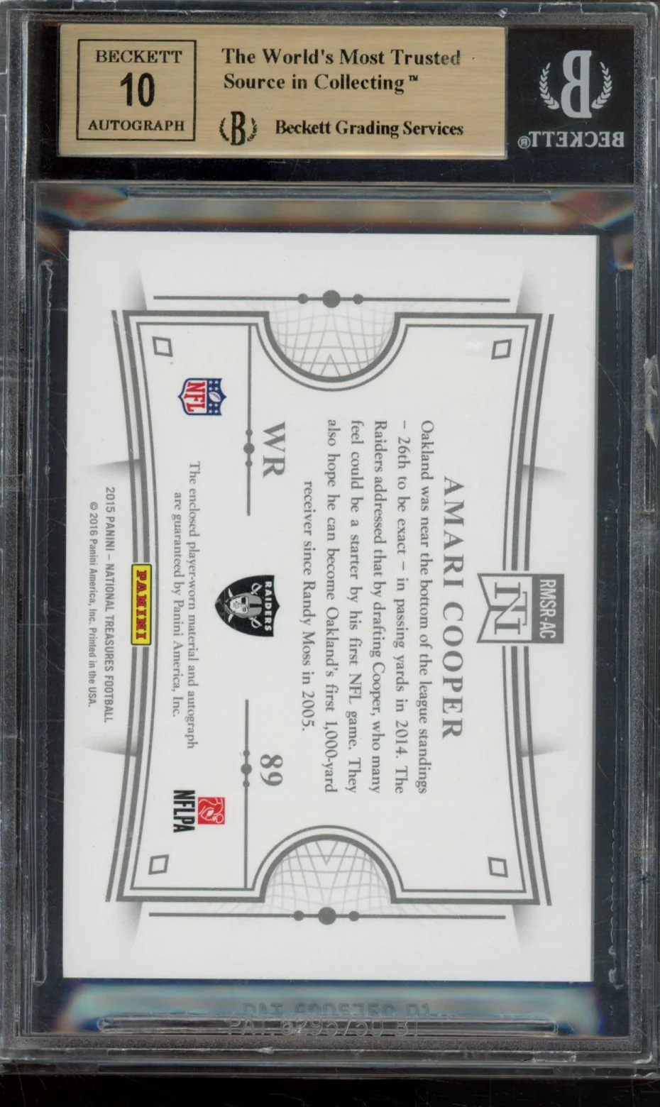 AMARI COOPER/5 2015 PANINI NATIONAL TREASURES ROOKIE SIGNATURE MATERIALS RED LAUNDRY TAG BGS 9.5 - Image 2
