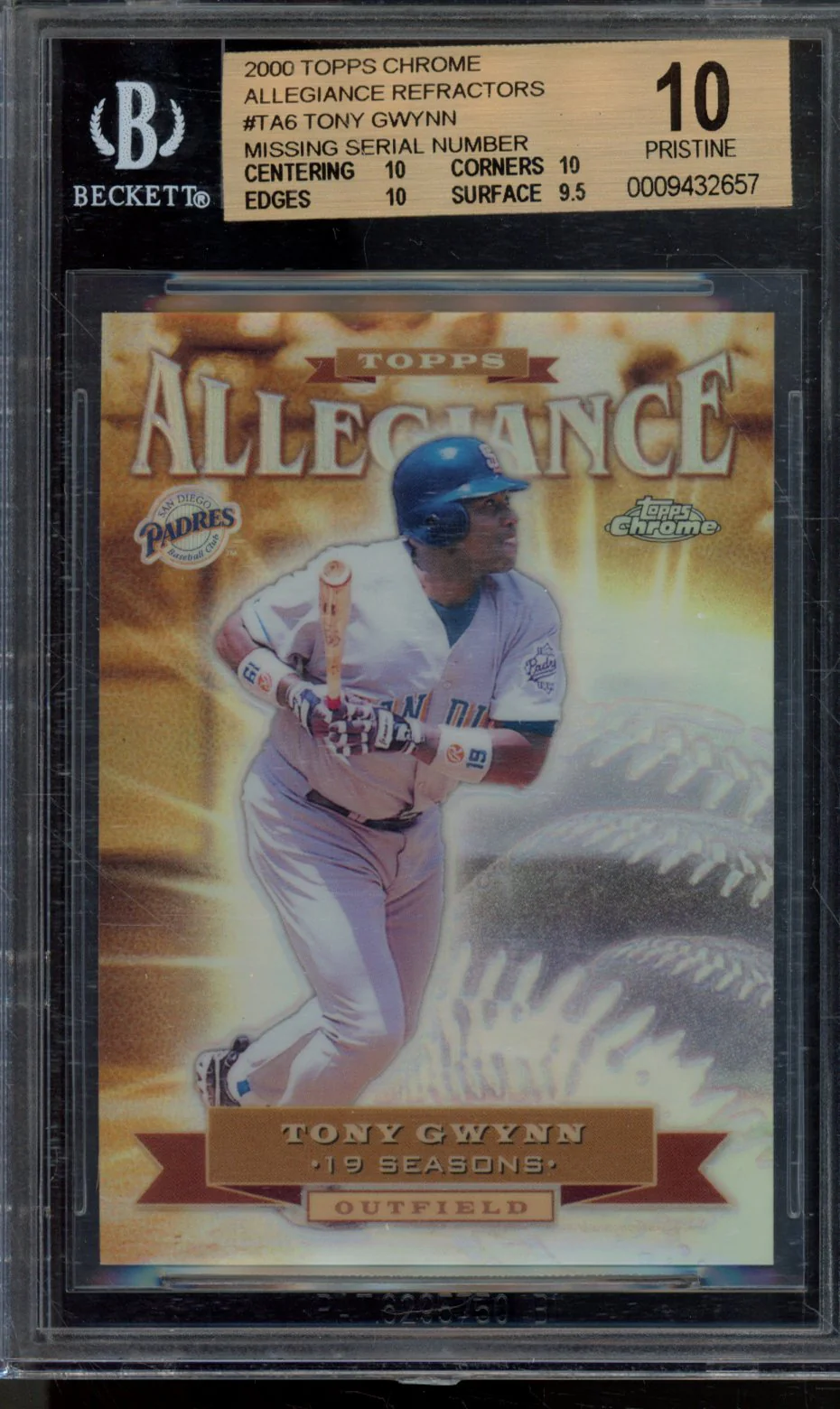 TONY GWYNN 2000 TOPPS CHROME ALLEGIANCE REFRACTORS BGS 10