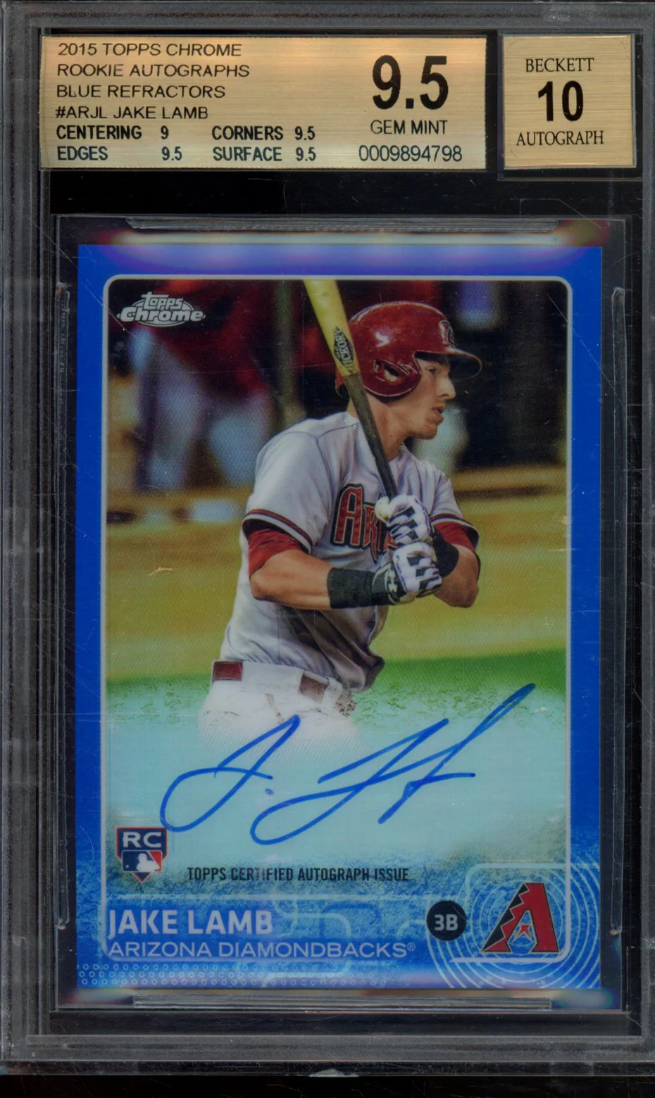 JAKE LAMB 2015 TOPPS CHROME ROOKIE AUTOGRAPHS BLUE REFRACTORS BGS 9.5