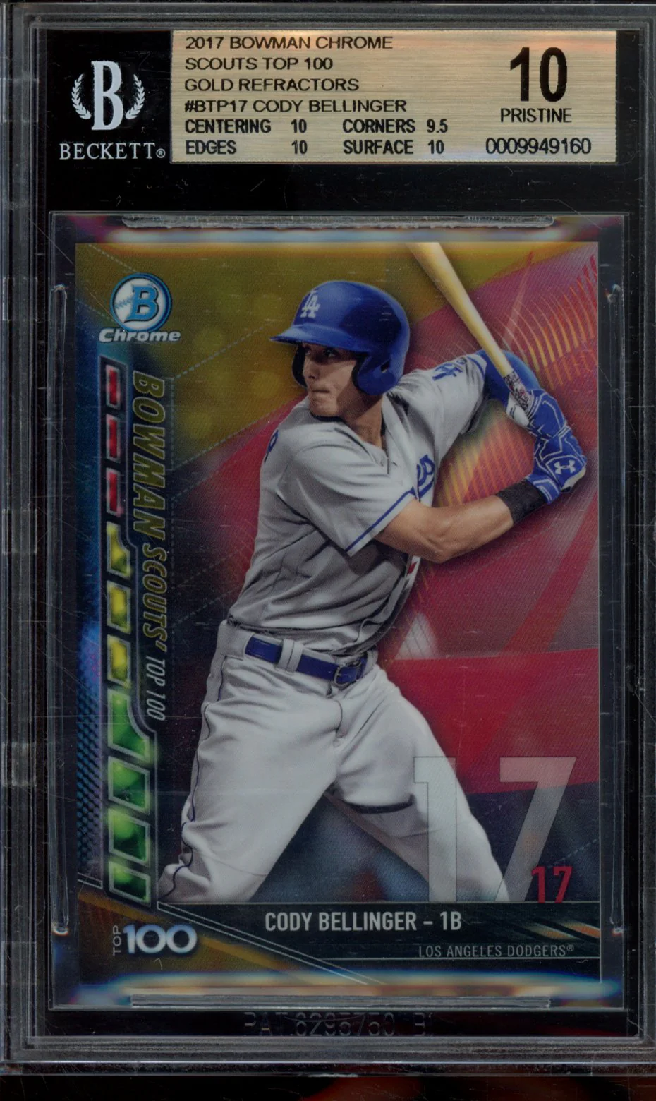 CODY BELLINGER 2017 BOWMAN CHROME SCOUTS TOP 100 GOLD REFRACTORS BGS 10