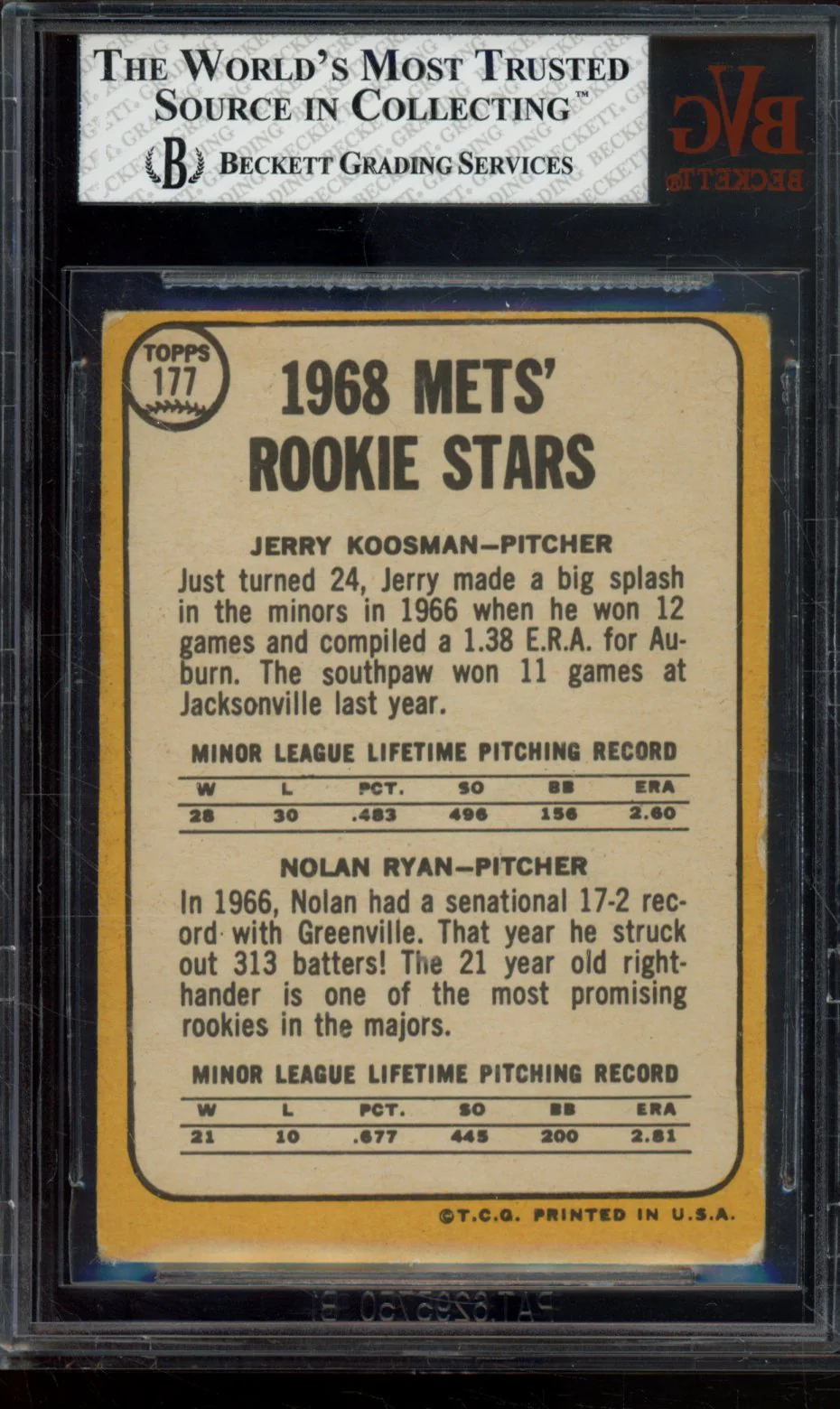 ROOKIE STARS/JERRY KOOSMAN RC/NOLAN RYAN RC/UER SENSATIONAL/IS SPELLED INCORRECTLY 1968 TOPPS BGS 2.5 - Image 2
