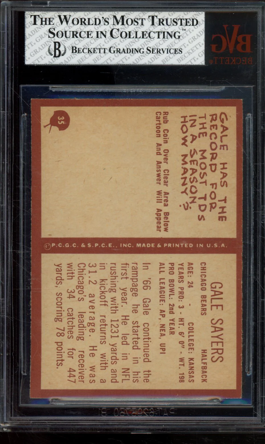 GALE SAYERS 1967 PHILADELPHIA BGS 7 - Image 2