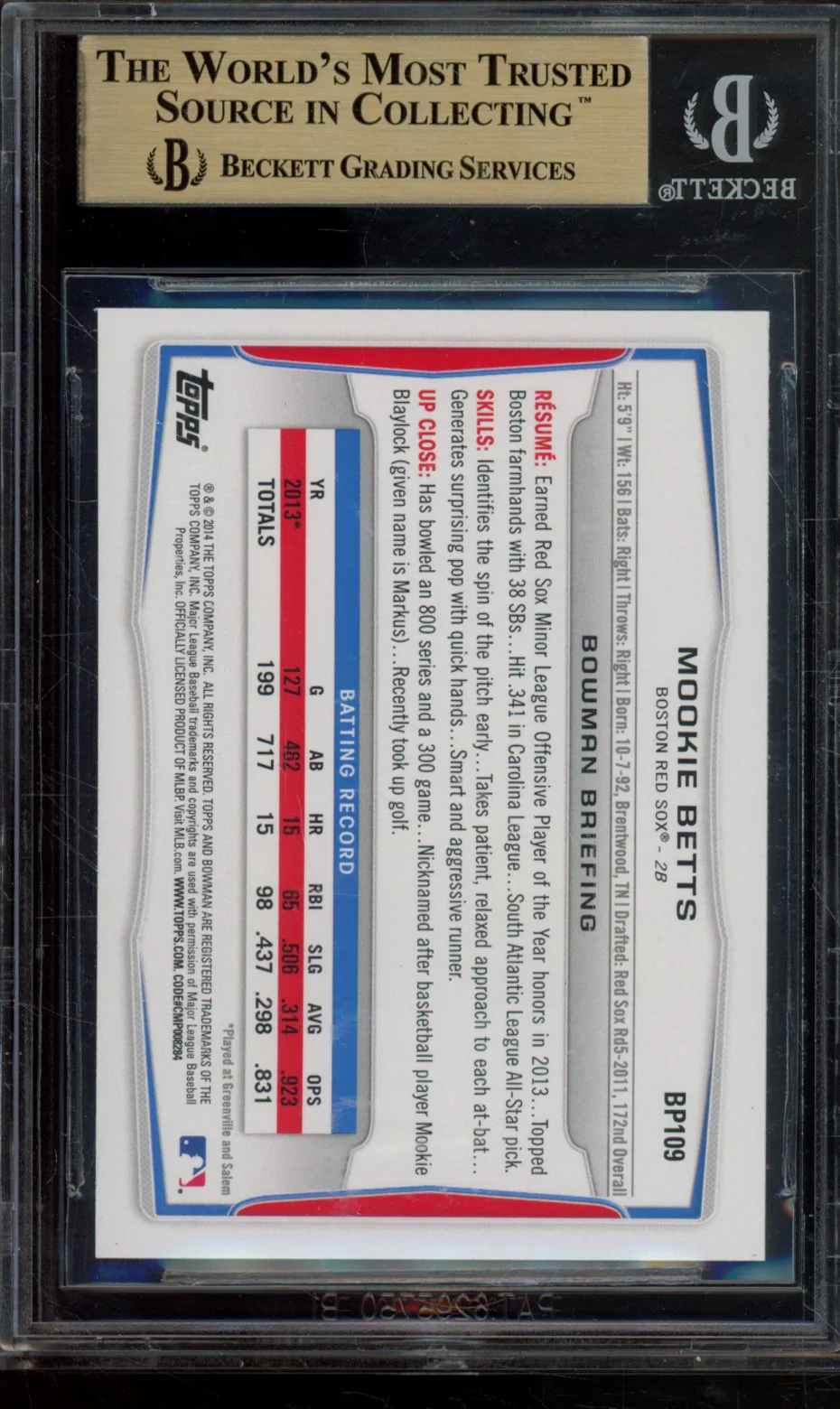 MOOKIE BETTS 2014 BOWMAN PROSPECTS BGS 9.5 - Image 2
