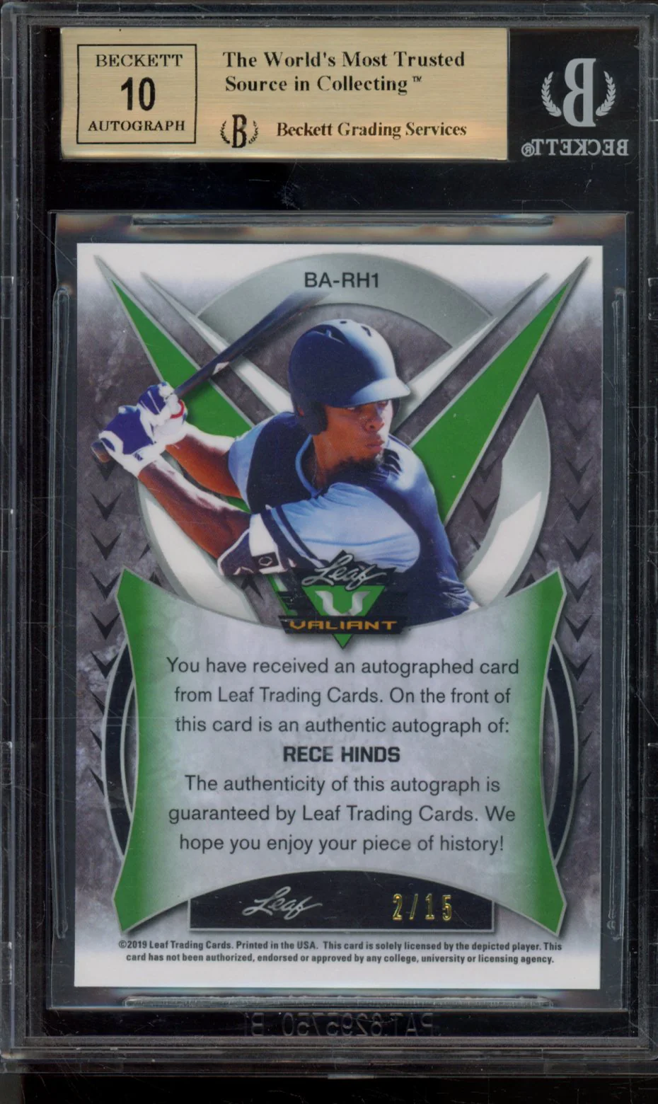 RECE HINDS 2019 LEAF VALIANT PURPLE PRISMATIC BGS 9.5 - Image 2