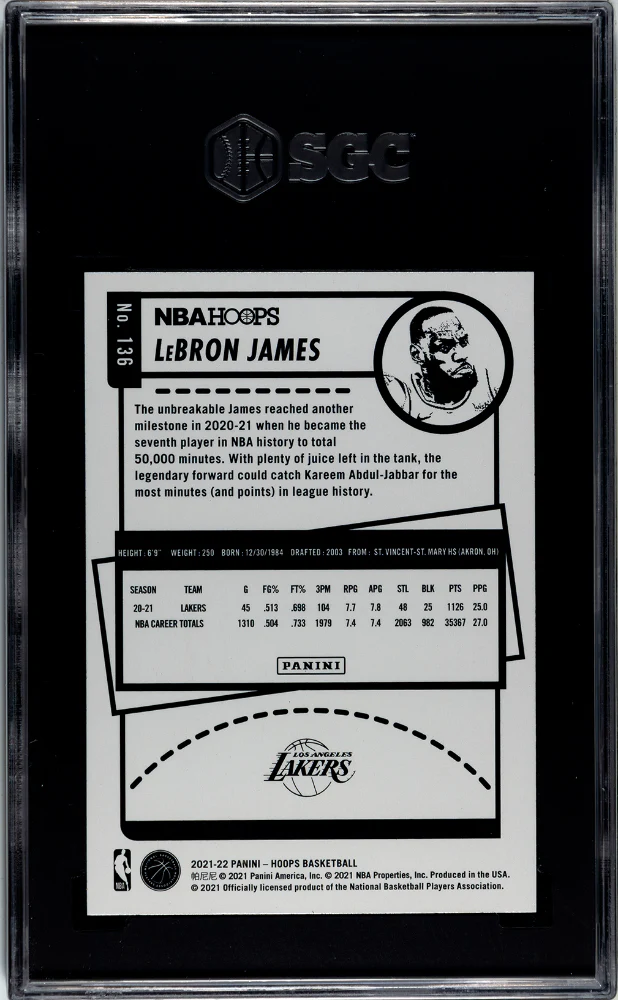 LEBRON JAMES #136 2021-22 PANINI HOOPS TEAL EXPLOSION SGC 9 MT - Image 2