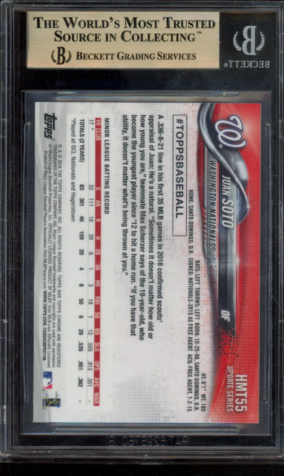 JUAN SOTO RC 2018 TOPPS CHROME UPDATE BGS 10 - Image 2