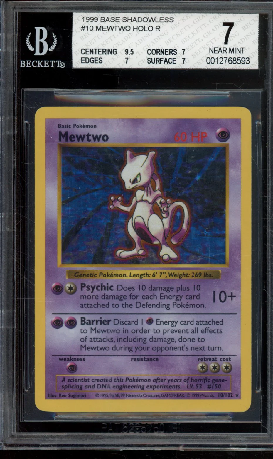 MEWTWO HOLO R 1999 POKEMON BASE SHADOWLESS BGS 7