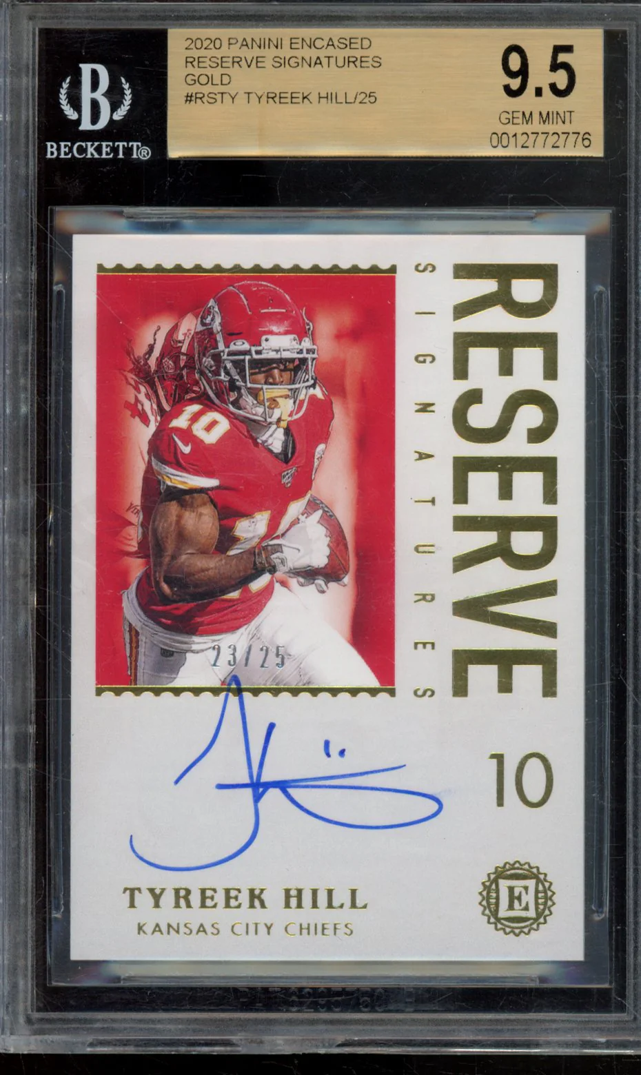 TYREEK HILL/25 2020 PANINI ENCASED RESERVE SIGNATURES GOLD BGS 9.5