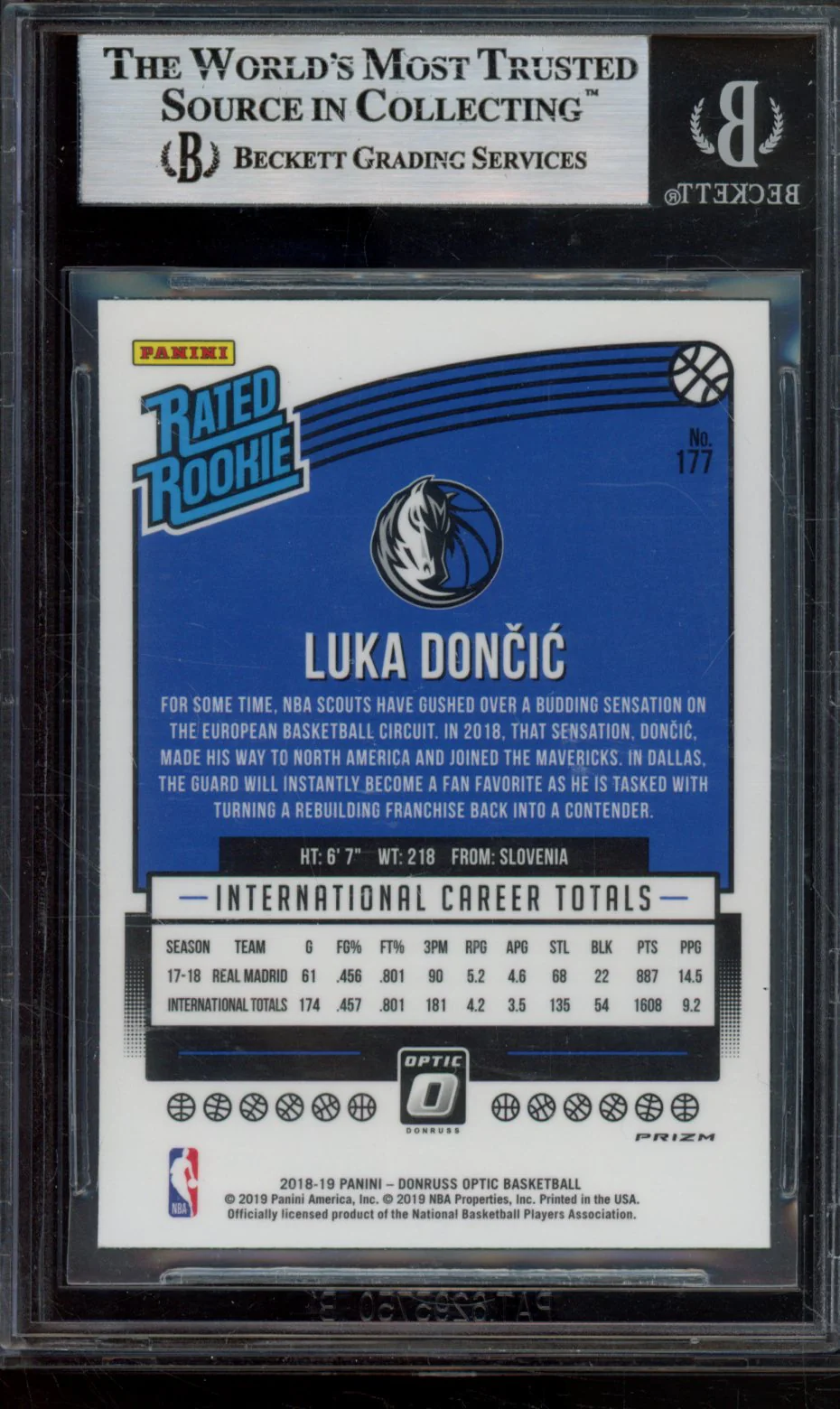 LUKA DONCIC RR 2018-19 DONRUSS OPTIC HOLO BGS 9 - Image 2