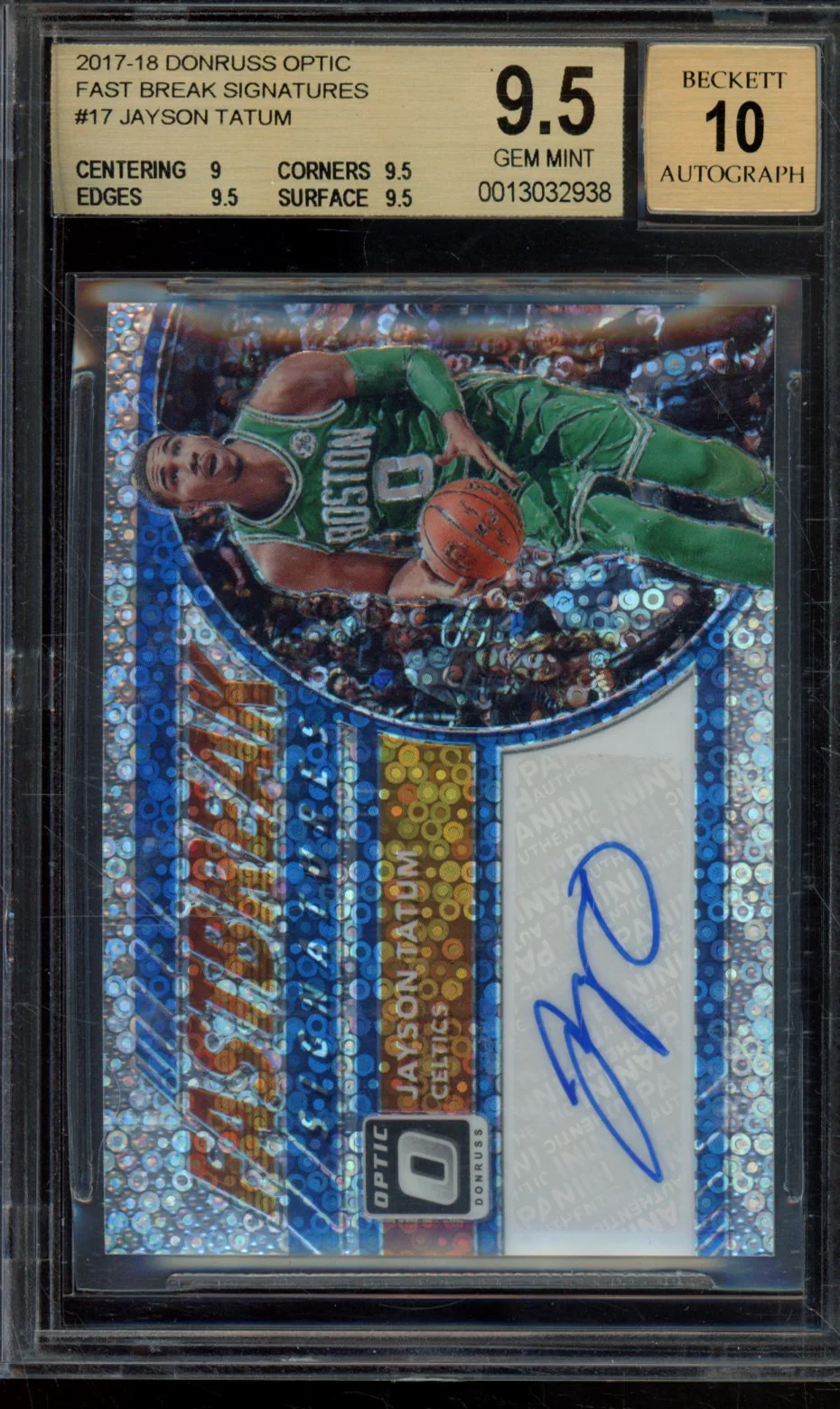 JAYSON TATUM 2017-18 DONRUSS OPTIC FAST BREAK SIGNATURES BGS 9.5