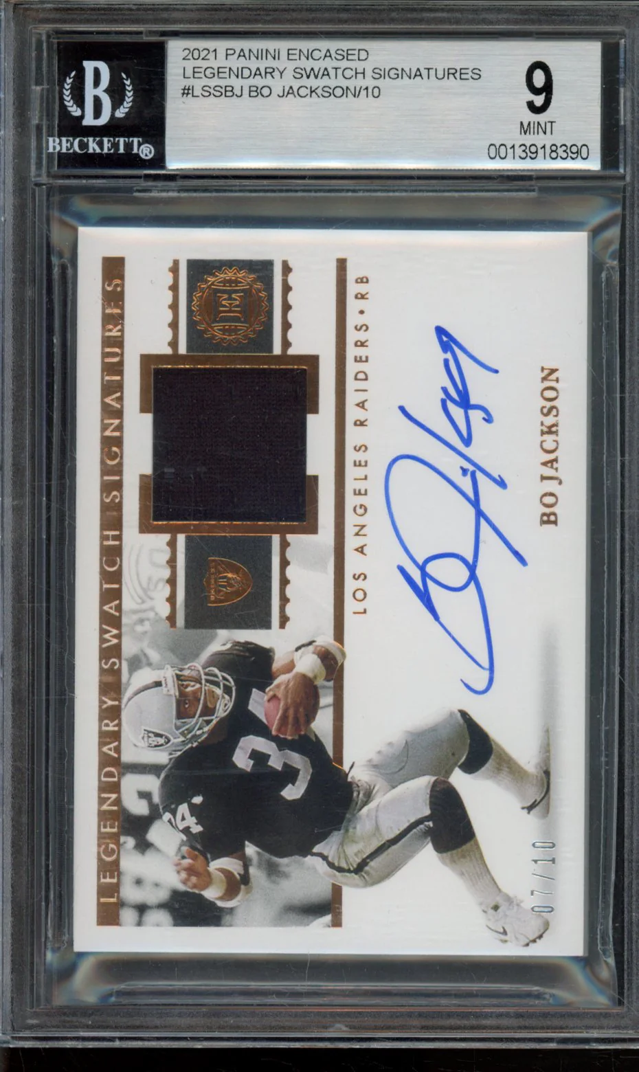 BO JACKSON/10 2021 PANINI ENCASED LEGENDARY SWATCH SIGNATURES BGS 9