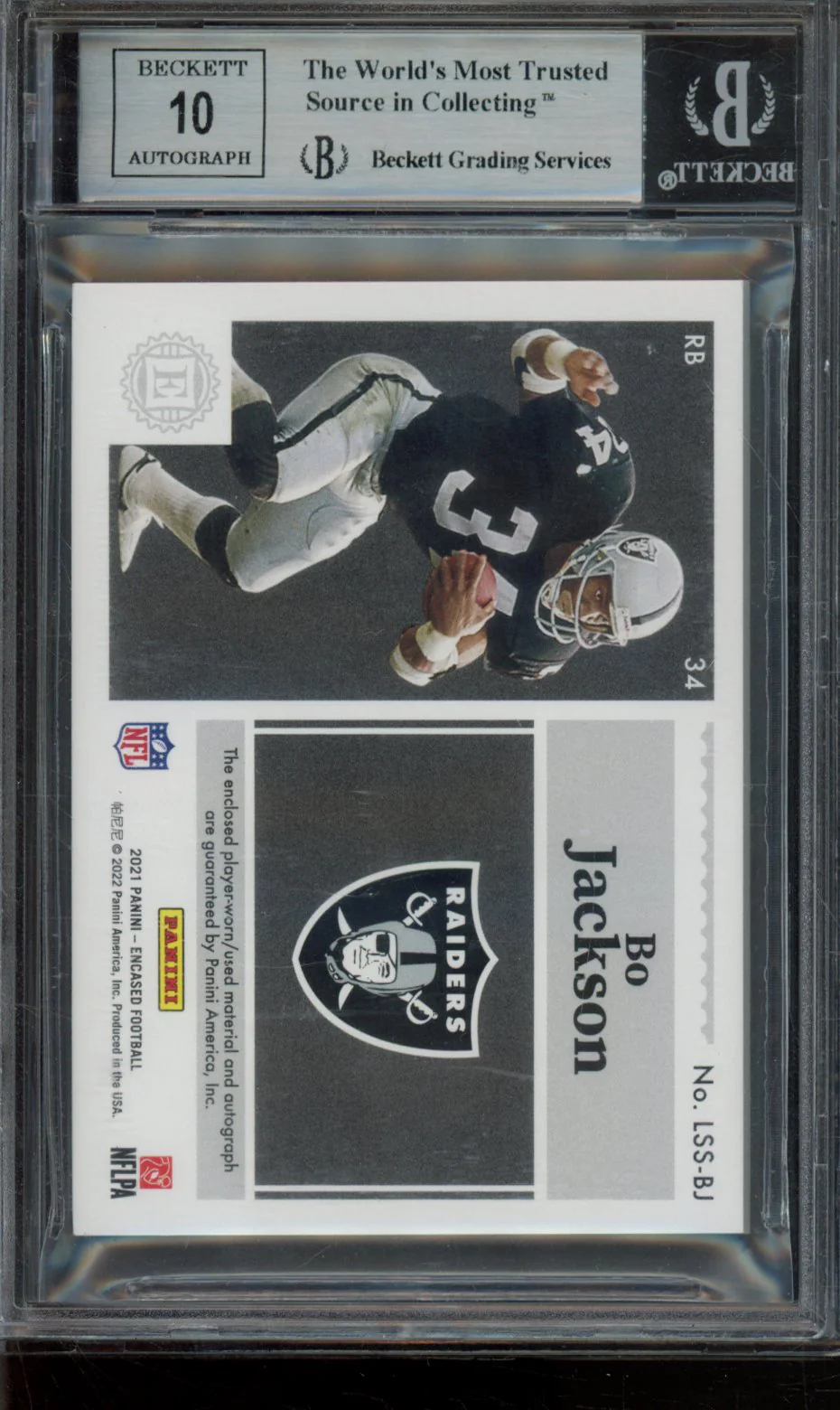 BO JACKSON/10 2021 PANINI ENCASED LEGENDARY SWATCH SIGNATURES BGS 9 - Image 2