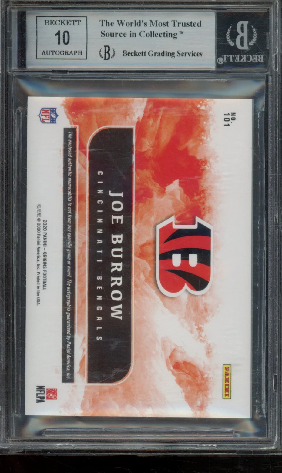 JOE BURROW JSY AU RC 2020 PANINI ORIGINS BGS 9 - Image 2