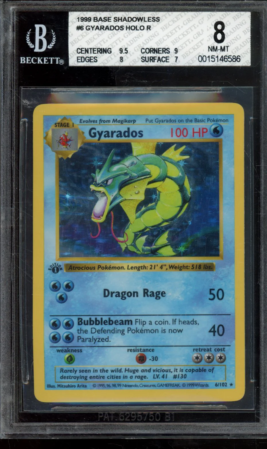 GYARADOS HOLO R 1999 POKEMON BASE SHADOWLESS BGS 8
