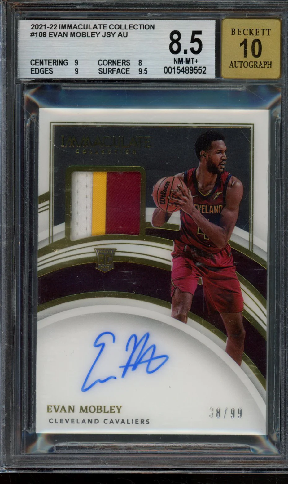 EVAN MOBLEY JSY AU RC 2021-22 IMMACULATE COLLECTION BGS 8.5