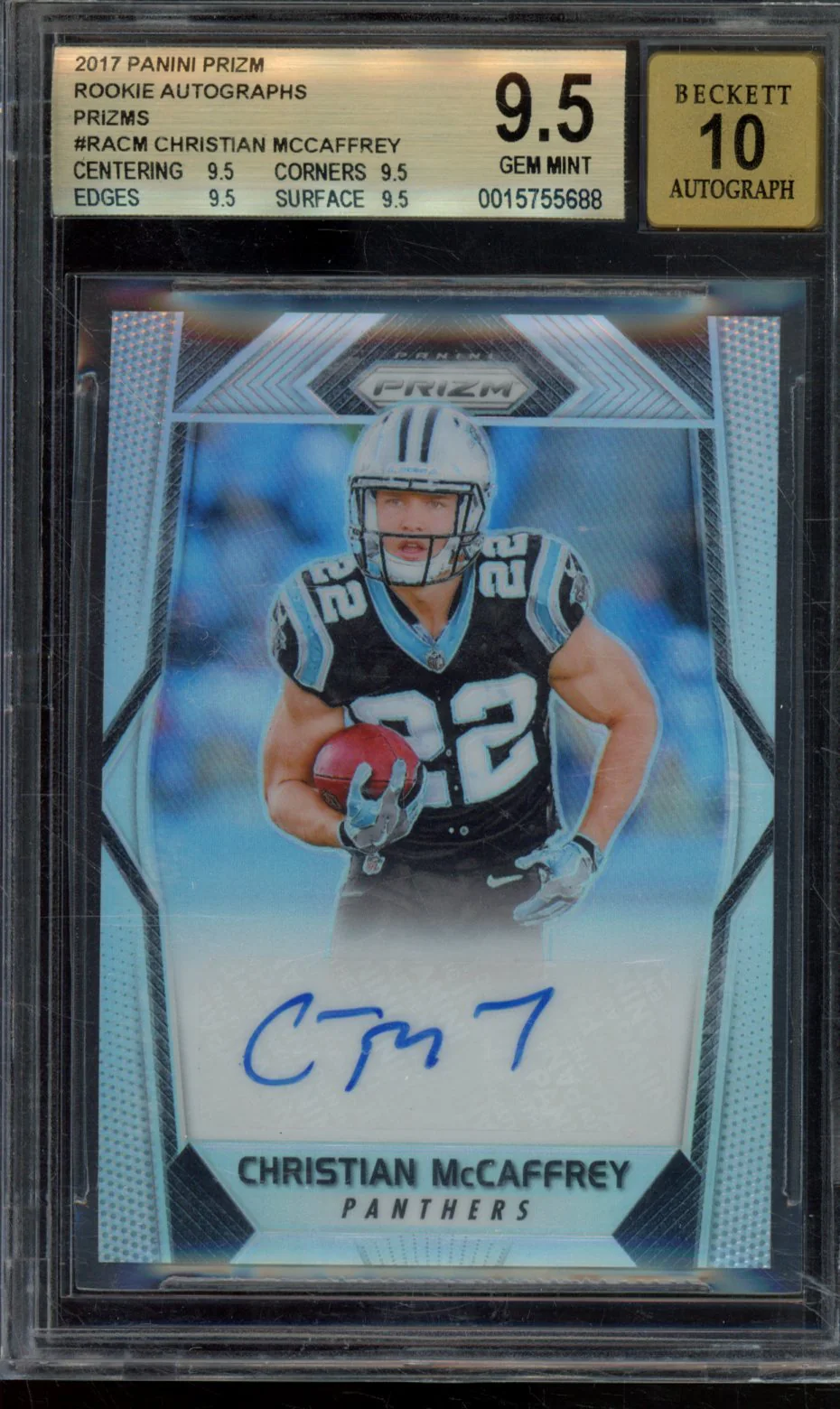 CHRISTIAN MCCAFFREY 2017 PANINI PRIZM ROOKIE AUTOGRAPHS PRIZMS BGS 9.5