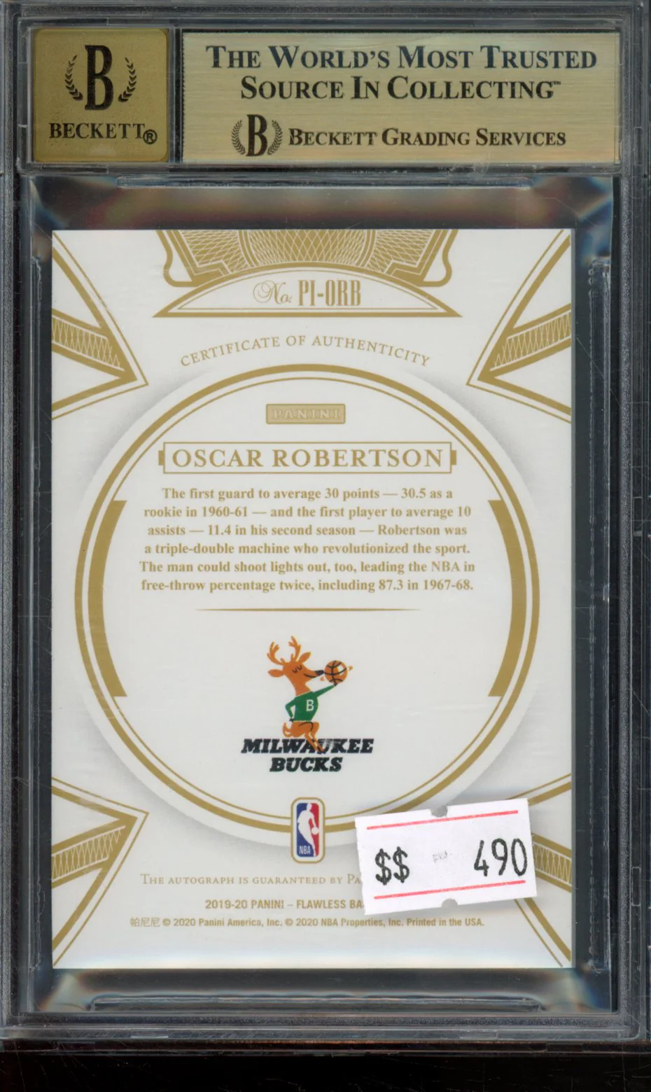 OSCAR ROBERTSON 2019-20 PANINI FLAWLESS PREMIUM INK EMERALD BGS 9.5 - Image 2