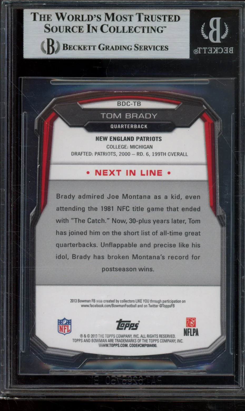 TOM BRADY 2013 BOWMAN DIE CUT BGS 8.5 - Image 2