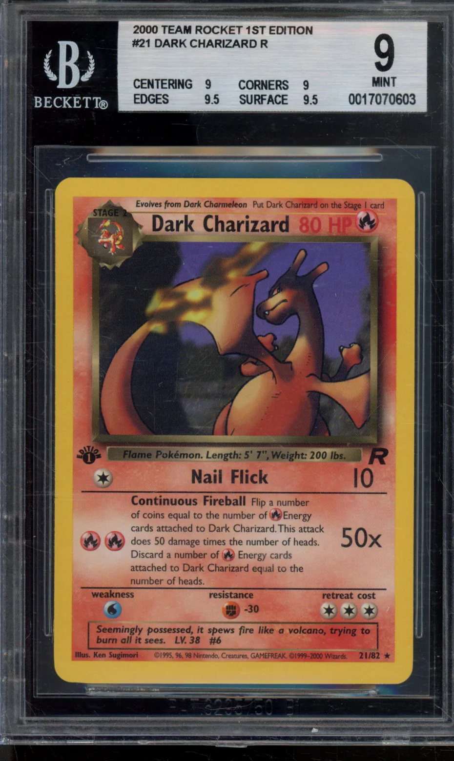 DARK CHARIZARD R 2000 POKEMON TEAM ROCKET 1ST EDITION BGS 9