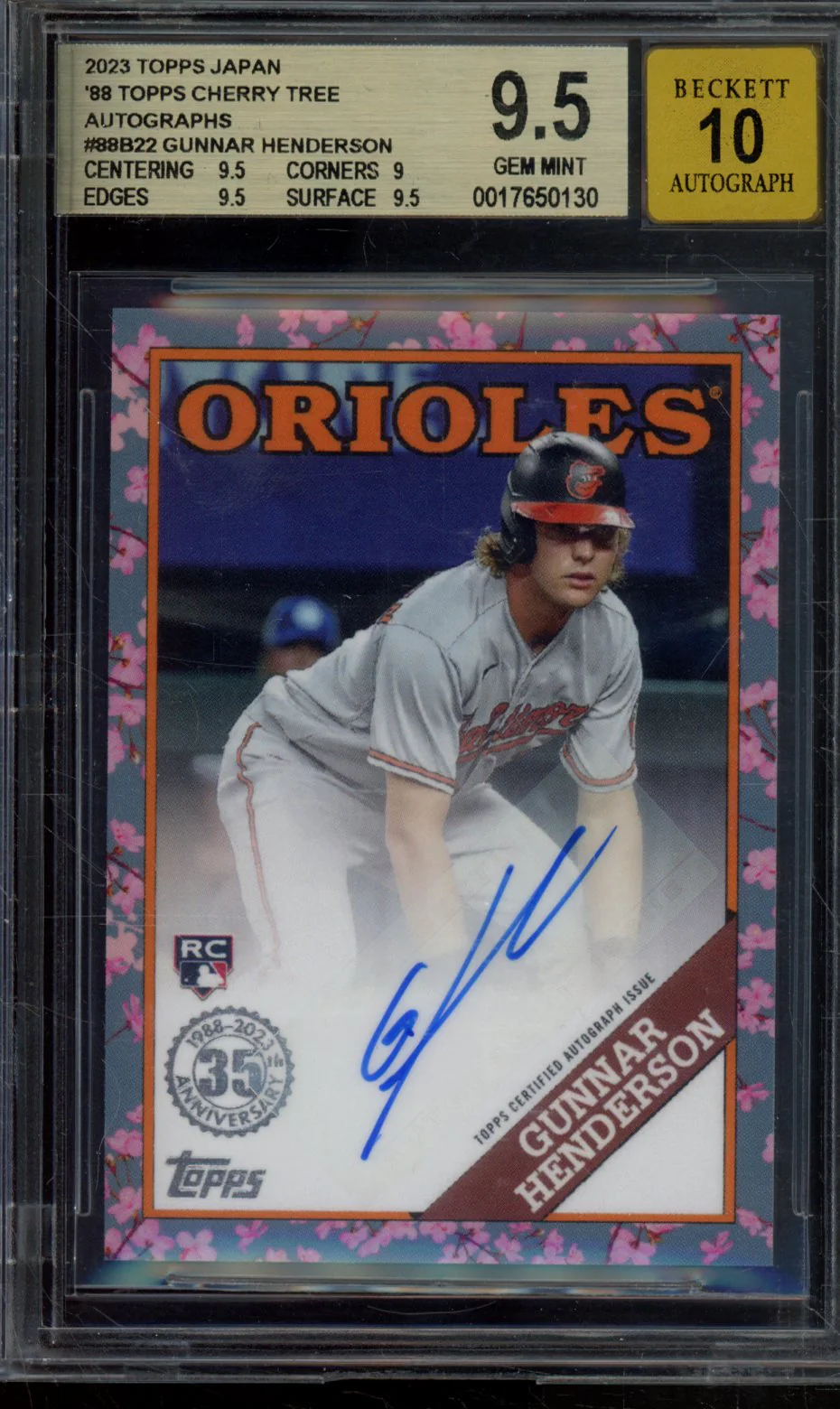 GUNNAR HENDERSON 2023 TOPPS JAPAN '88 TOPPS CHERRY TREE AUTOGRAPHS BGS 9.5