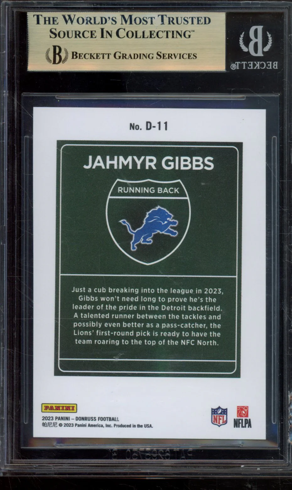 JAHMYR GIBBS 2023 DONRUSS DOWNTOWN BGS 9.5 - Image 2