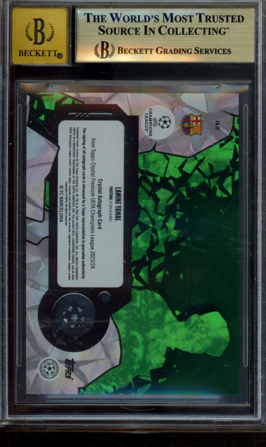 LAMINE YAMAL 2023-24 TOPPS CRYSTAL PREMIUM UEFA CHAMPIONS LEAGUE AUTOGRAPHS GREEN BGS 9.5 - Image 2