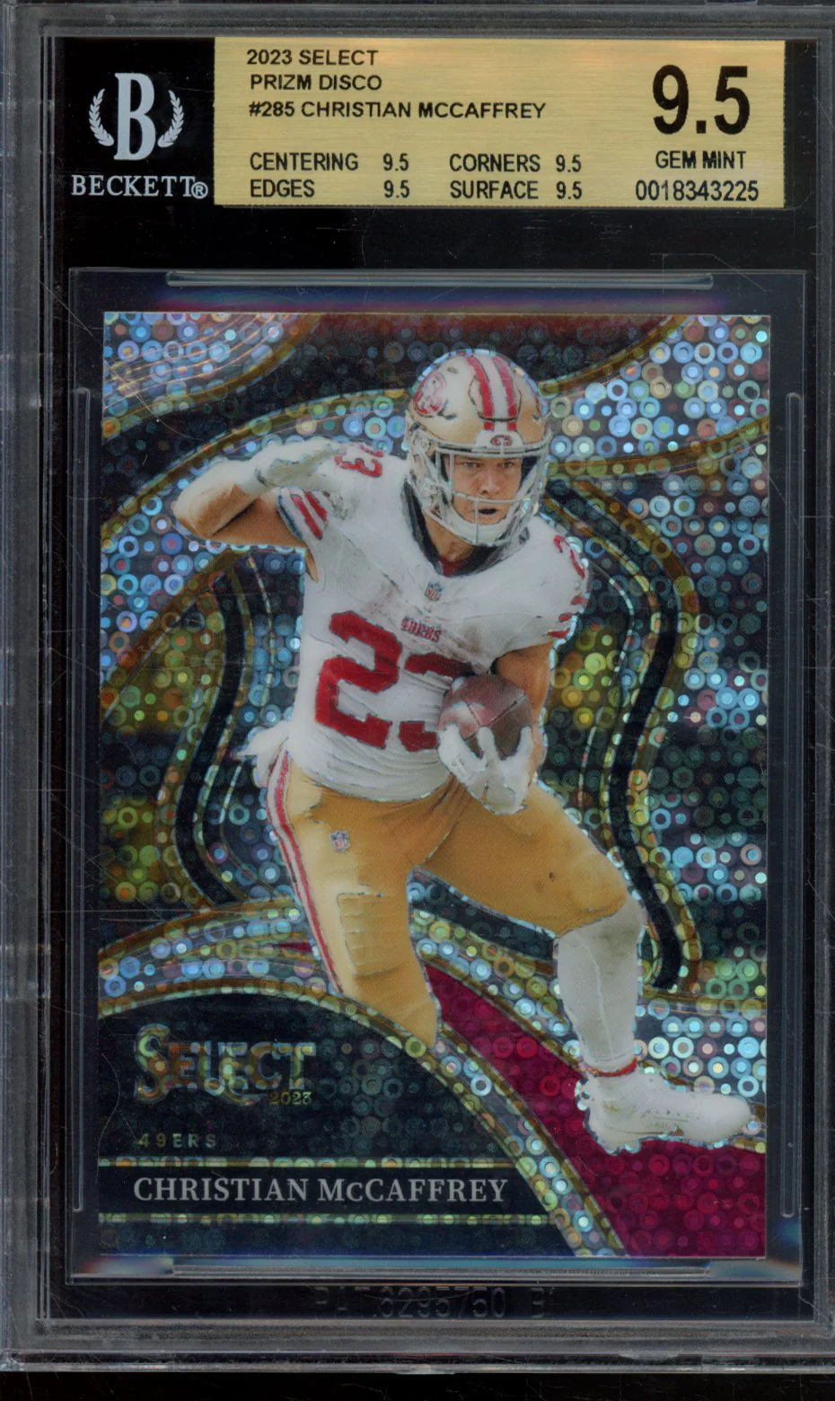 CHRISTIAN MCCAFFREY 2023 SELECT PRIZM DISCO BGS 9.5