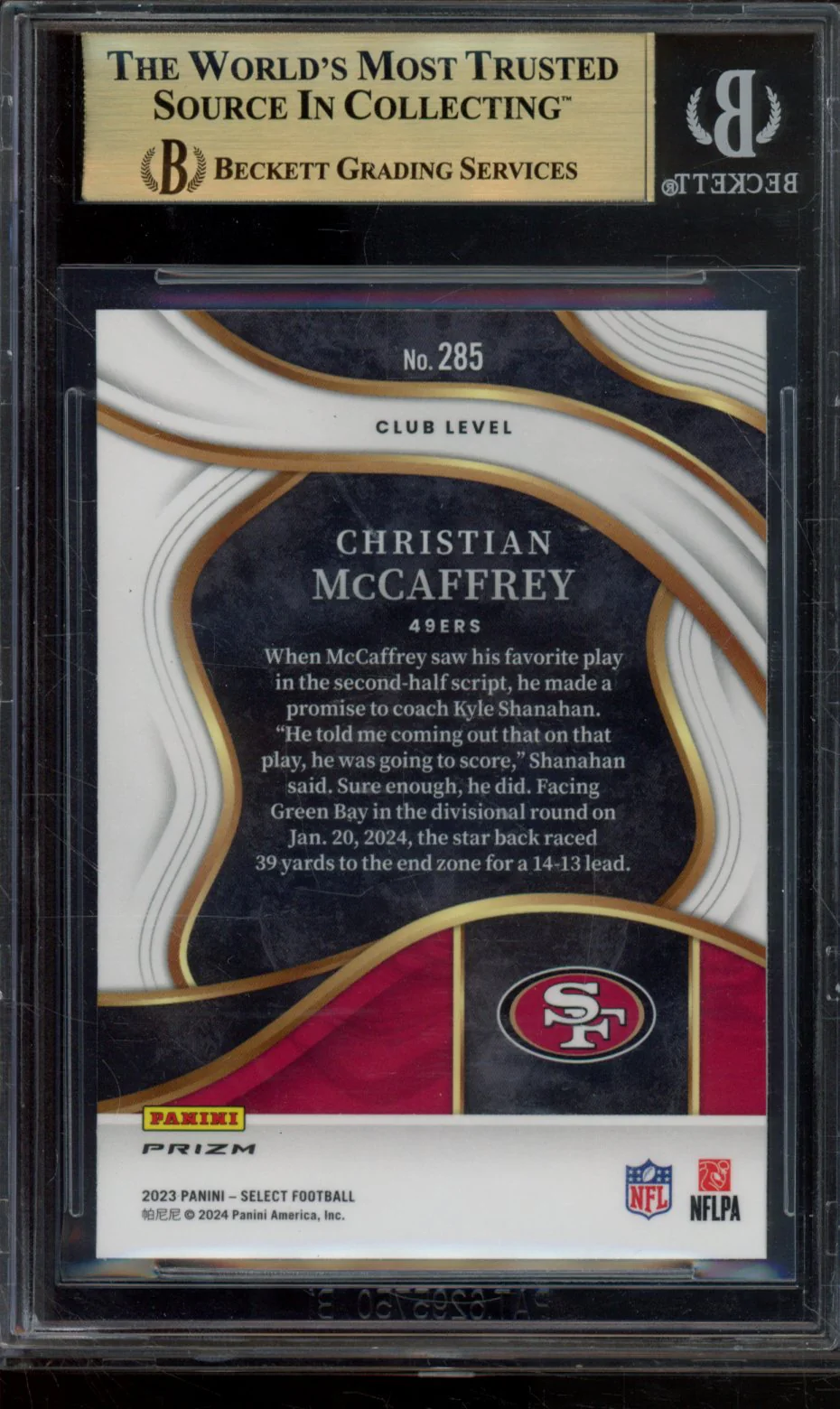 CHRISTIAN MCCAFFREY 2023 SELECT PRIZM DISCO BGS 9.5 - Image 2