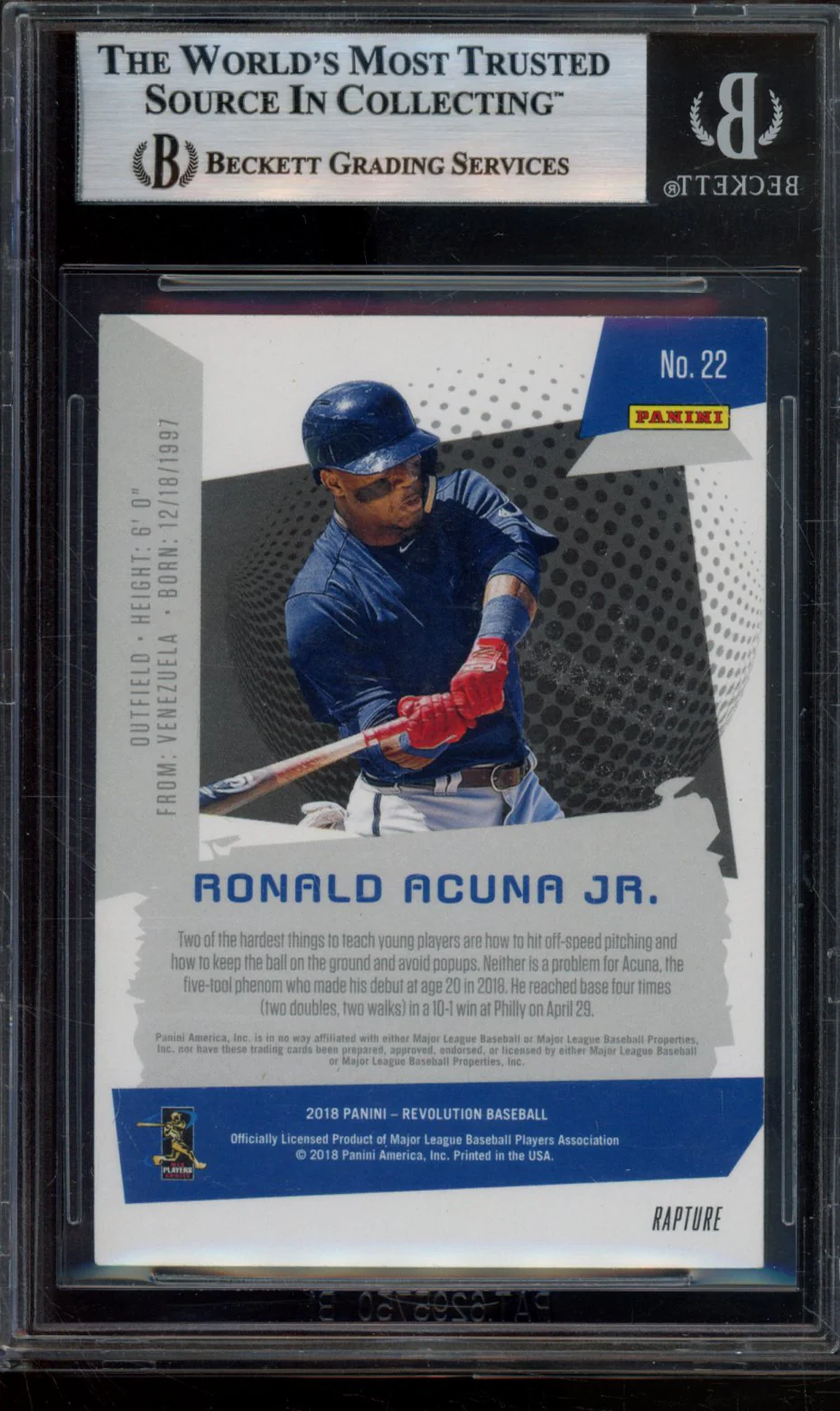 RONALD ACUNA JR. RC 2018 PANINI REVOLUTION BGS 7 - Image 2