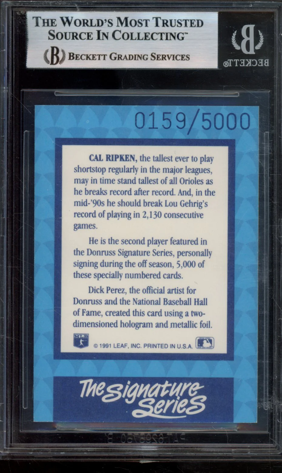 CAL RIPKEN AU/5000 1992 DONRUSS ELITE BGS 9 - Image 2
