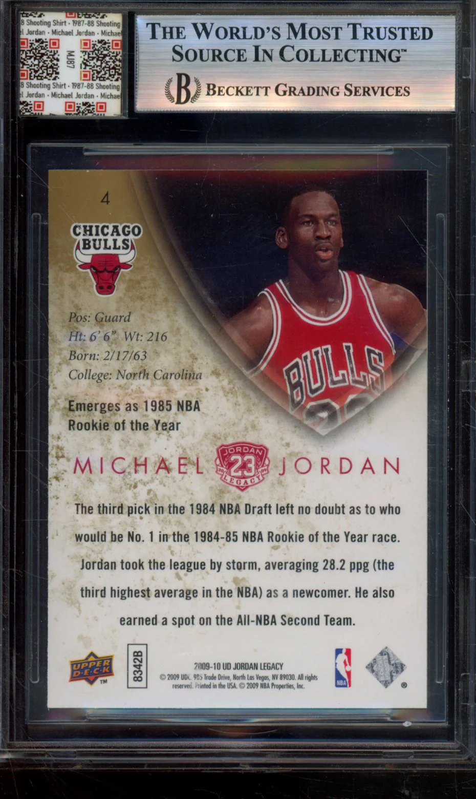 MICHAEL JORDAN/34 FIRST HALF POINTS 2009-10 UPPER DECK MICHAEL JORDAN LEGACY COLLECTION BGS 9 - Image 2