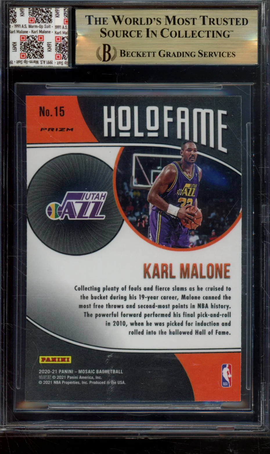 KARL MALONE 2020-21 PANINI MOSAIC HOLOFAME MOSAIC GREEN BGS 9.5 - Image 2