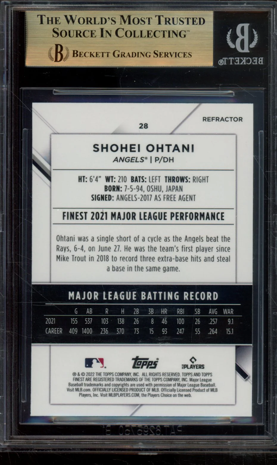SHOHEI OHTANI 2022 FINEST REFRACTORS BGS 9.5 - Image 2