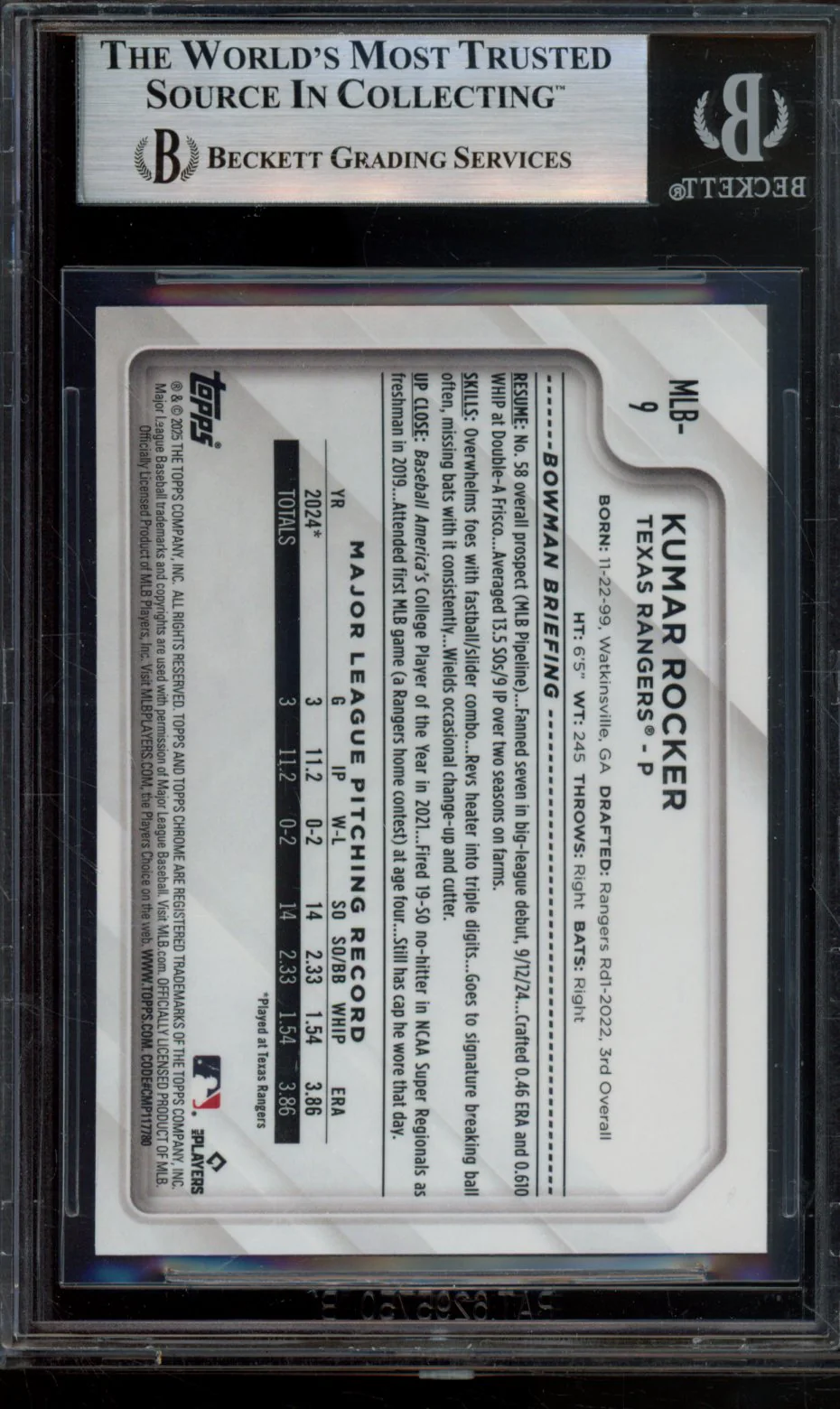 KUMAR ROCKER 2025 TOPPS CHROME NATIONAL CONVENTION BGS 9 - Image 2