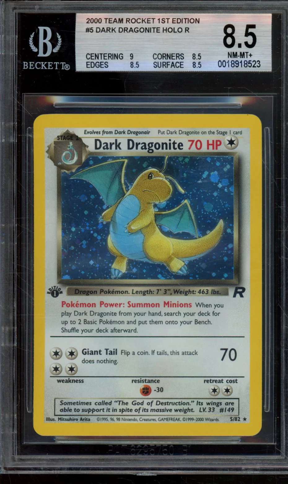 DARK DRAGONITE HOLO R 2000 POKEMON TEAM ROCKET 1ST EDITION BGS 8.5