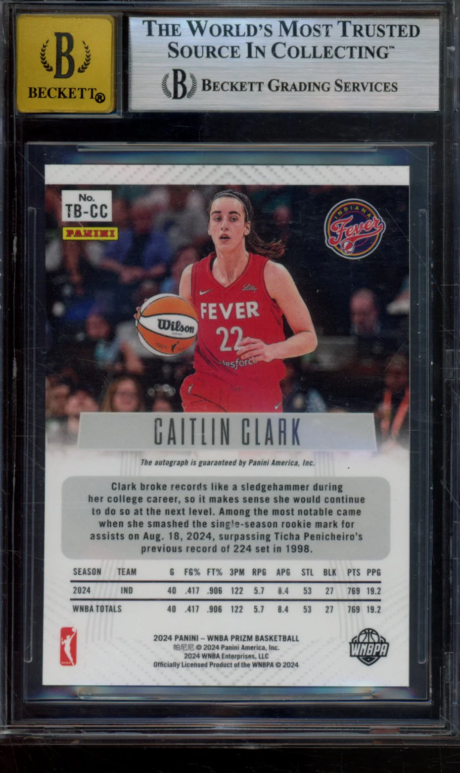 CAITLIN CLARK 2024 PANINI PRIZM WNBA THROWBACK SIGNATURES BGS 8.5 - Image 2