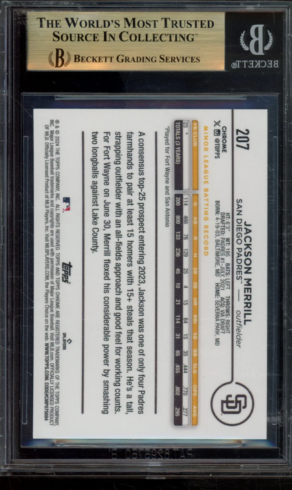 JACKSON MERRILL 2024 TOPPS CHROME BLACK REFRACTORS BGS 9.5 - Image 2